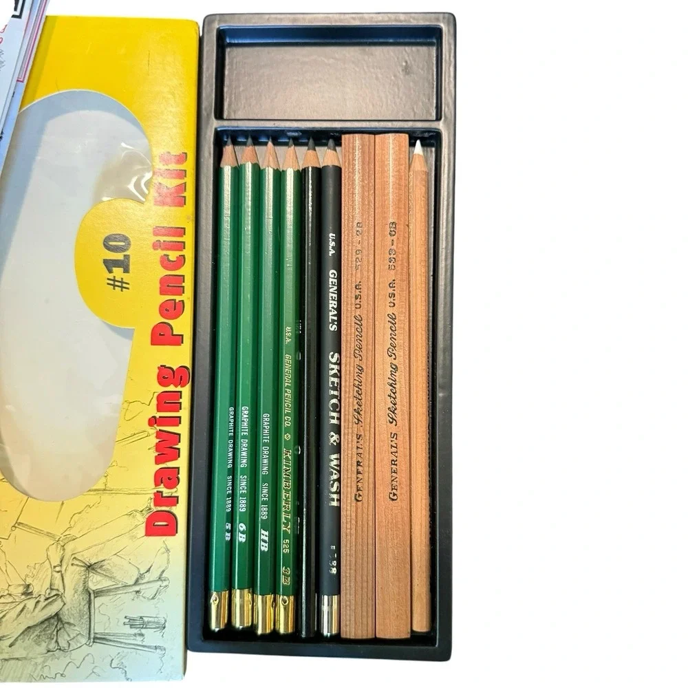 General Pencil Drawing Pencil Kit #10 - 13 Pieces Charcoal Graphite Vintage USA